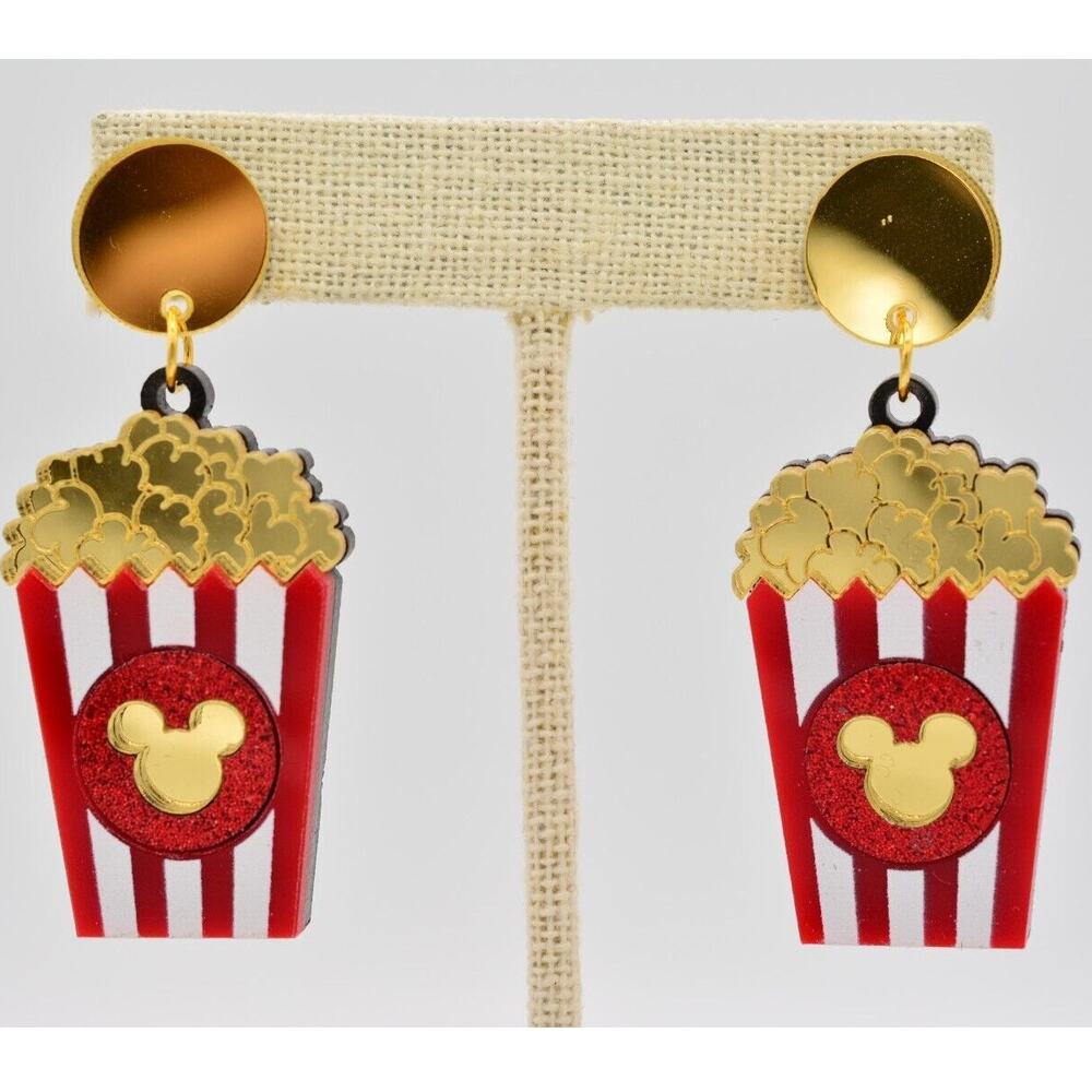 Mickey Mouse Popcorn Earrings Theater Disney Movie Dangle Lucite Rare BinAK